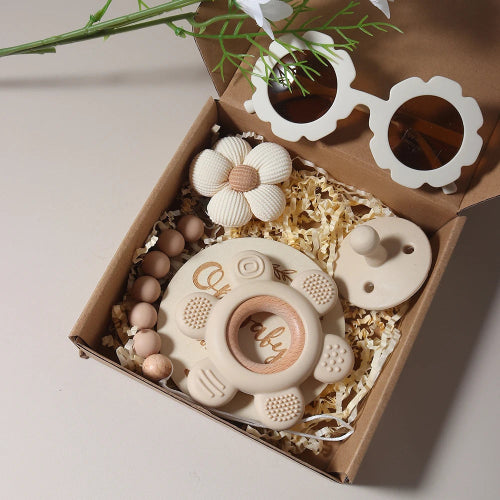 Coffret Cadeau naissance bébé Premium - Anneau dentition bois + Accessoires