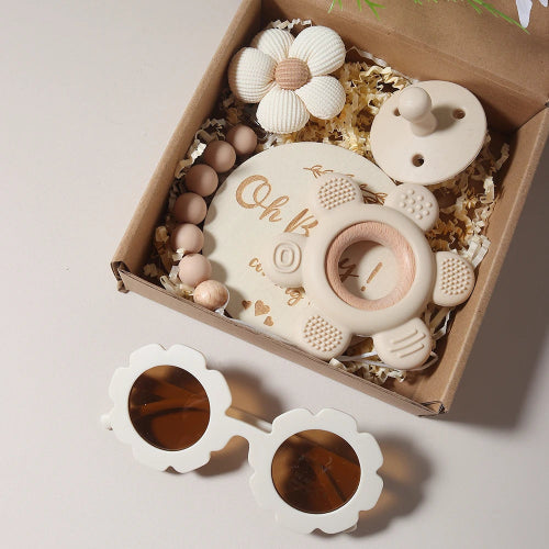 Coffret Cadeau naissance bébé Premium - Anneau dentition bois + Accessoires