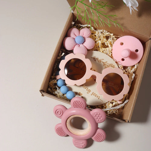 Coffret Cadeau naissance bébé Premium - Anneau dentition bois + Accessoires