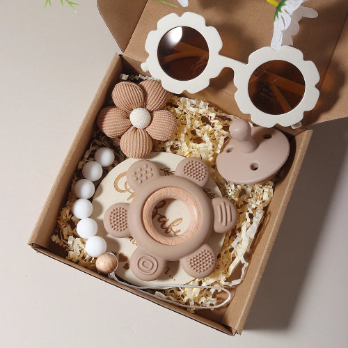 Coffret Cadeau naissance bébé Premium - Anneau dentition bois + Accessoires