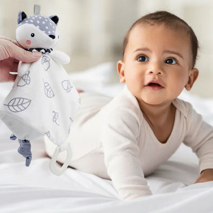 Doudou plat renard avec anneau de dentition