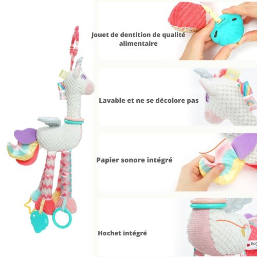 Peluche Licorne Multifonctions - Hochet Montessori et Jouet d'éveil